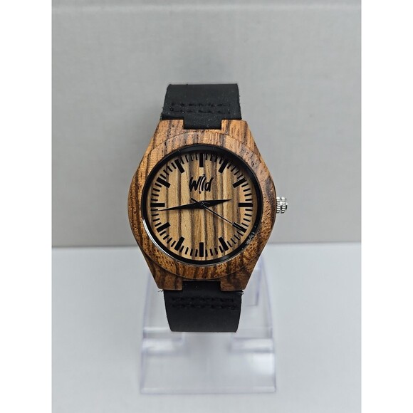 Wild Watches Accessories - Wild Wooden Quartz Watch Zebrawood Dial Leather Strap Minimalist New Battery